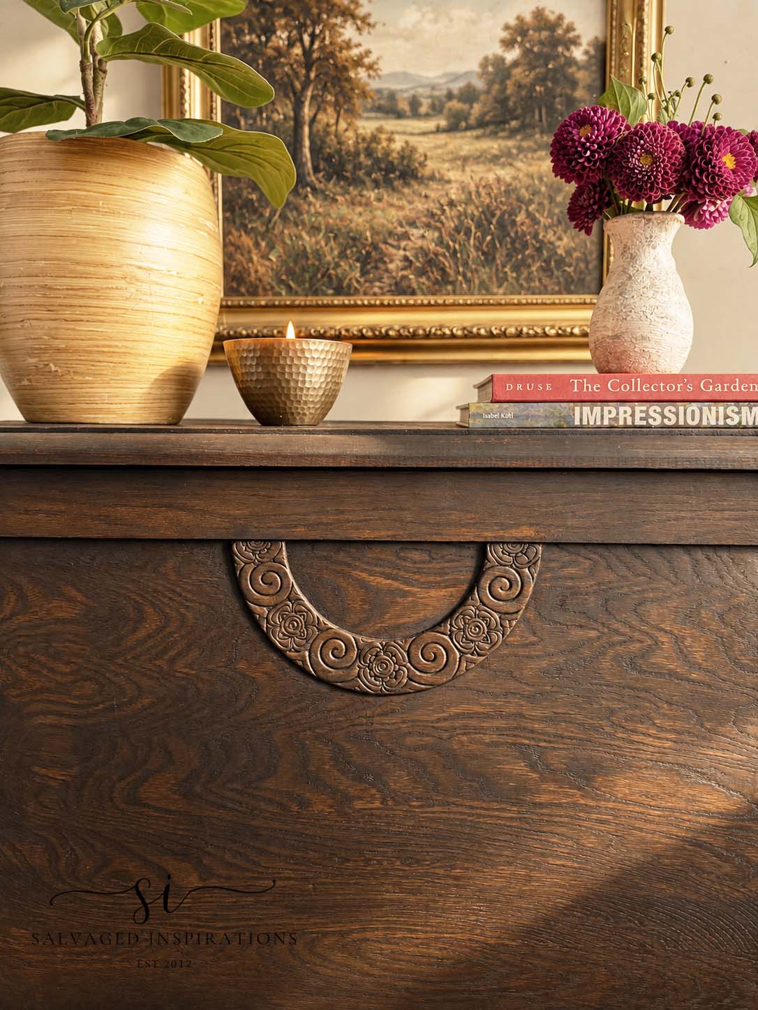 Close Up of Black Paint Wash on Wood Chest
