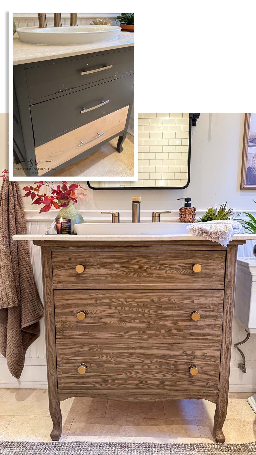 Faux Wood Painted Vanity Before and AFter