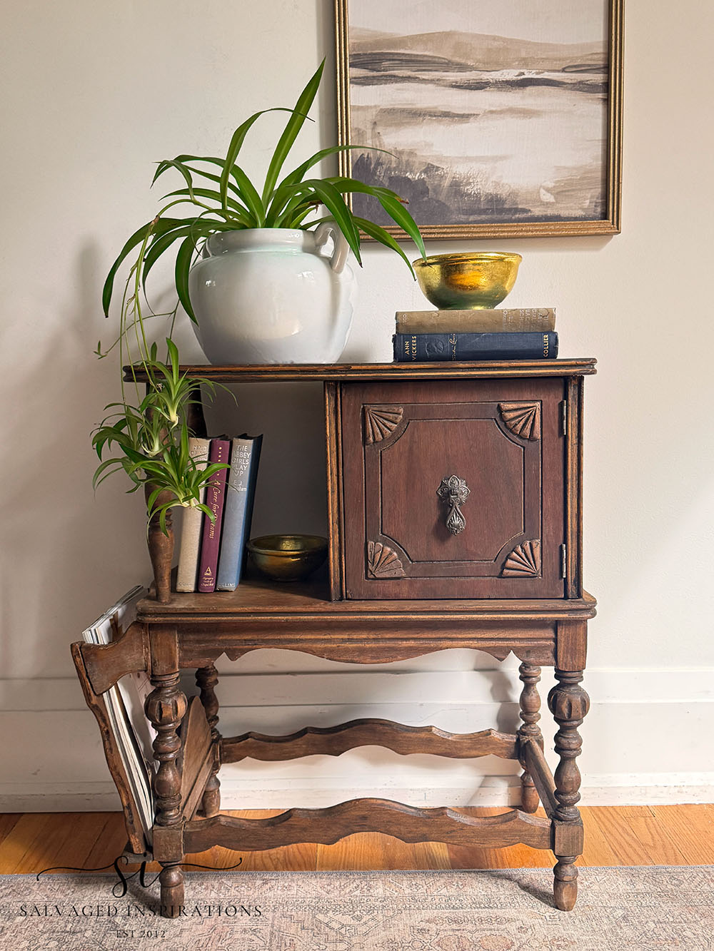 Front Facing Vintage Side Table Stripped Of Paint